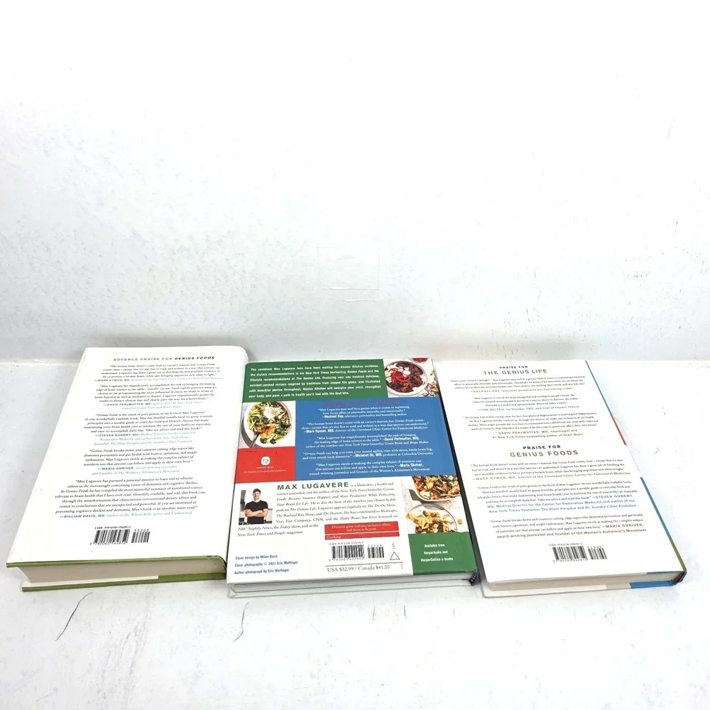 Lot of‎ 3 Max Lugavere Genius Life Kitchen Foods Hardcover Books Dust Covers NEW